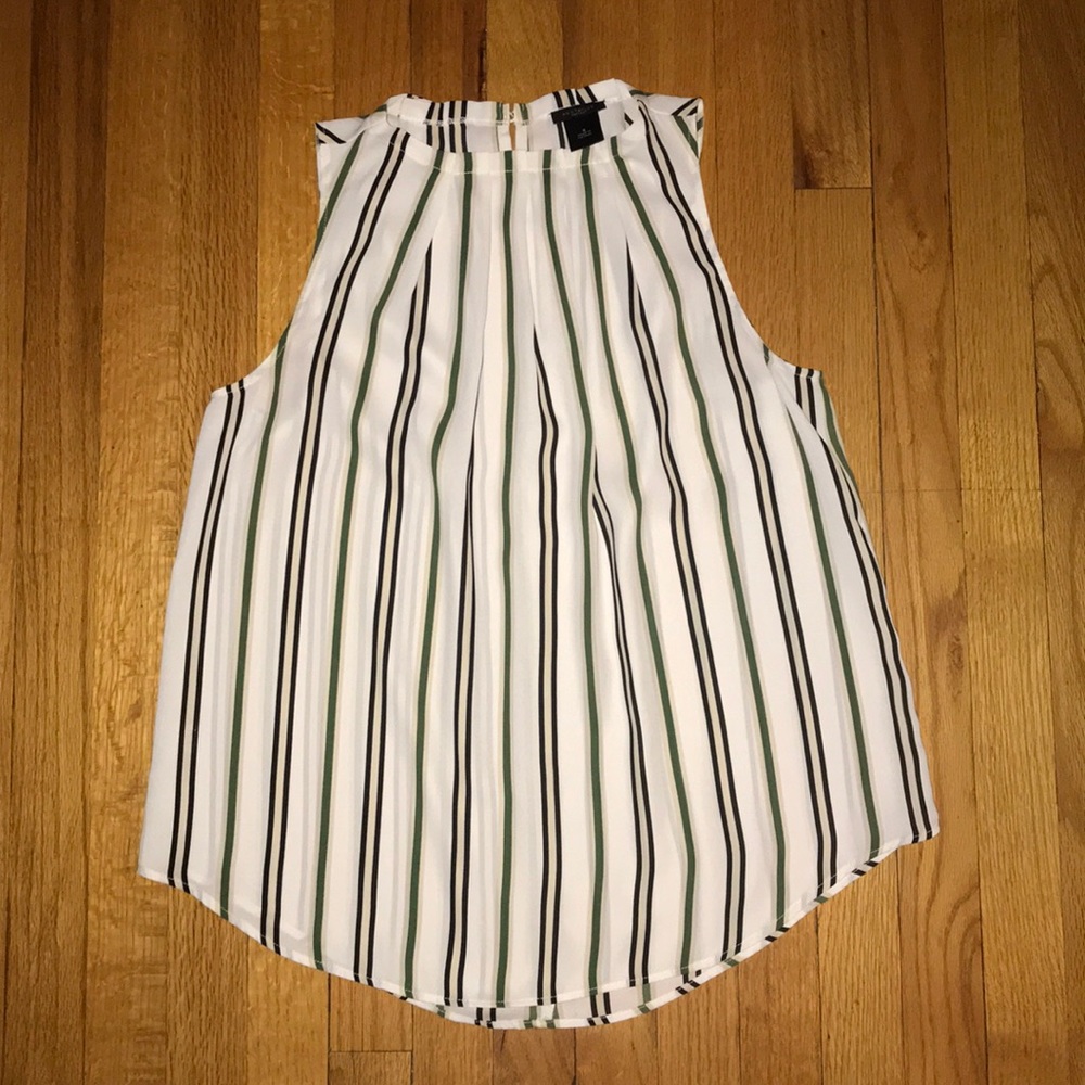 Cream/Green Striped Sleeveless Shell - Ann Taylor